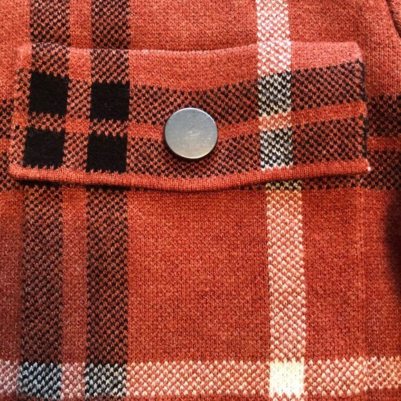 Joie Cardigan Sweater Size Medium, Soft Orange/Rust/Black Plaid, Full Zip - Picture 2 of 9